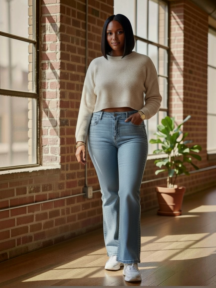 High Rise Front Yoke Jeans Plus