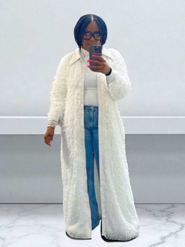 White Faux Ostrich Cardigan