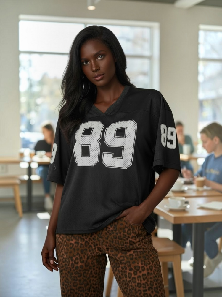 Oversized Game Day Jersey Top (Black)