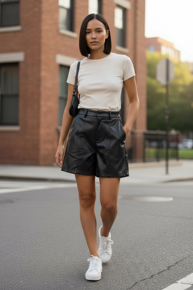 Solid Faux Leather Jorts (Shorts)