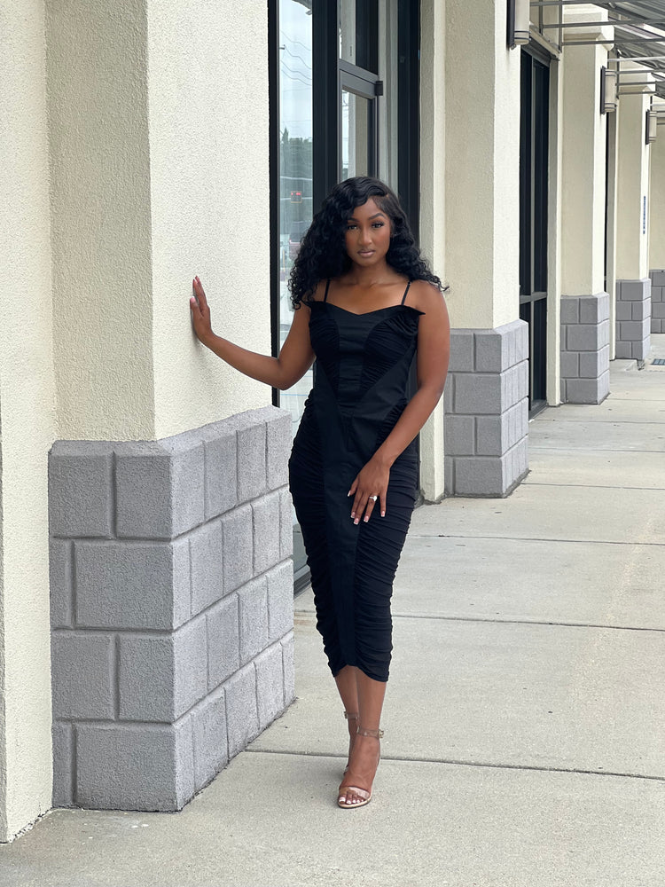 Black Ruched Sided Dress