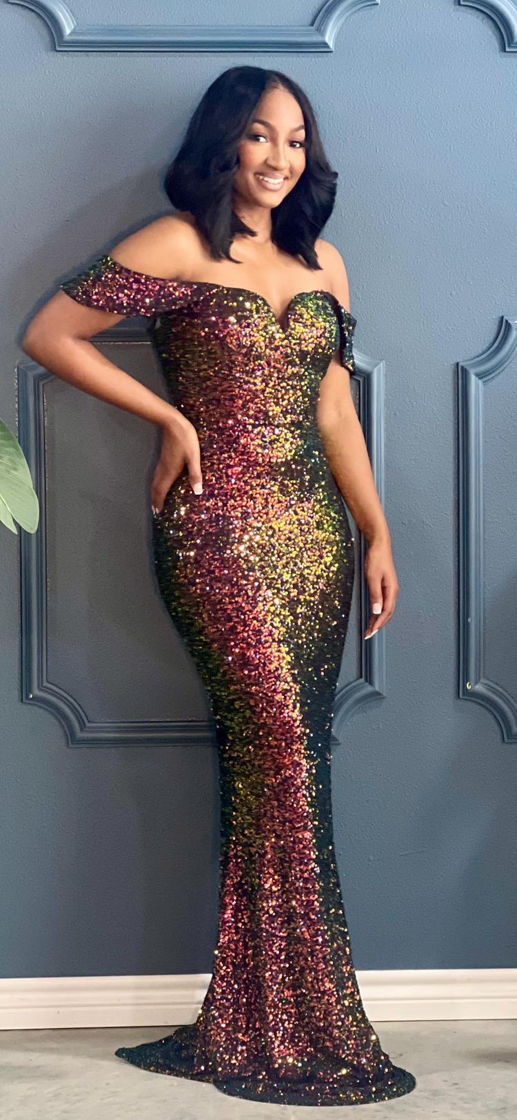 New Sequin Off The Shoulder Gown