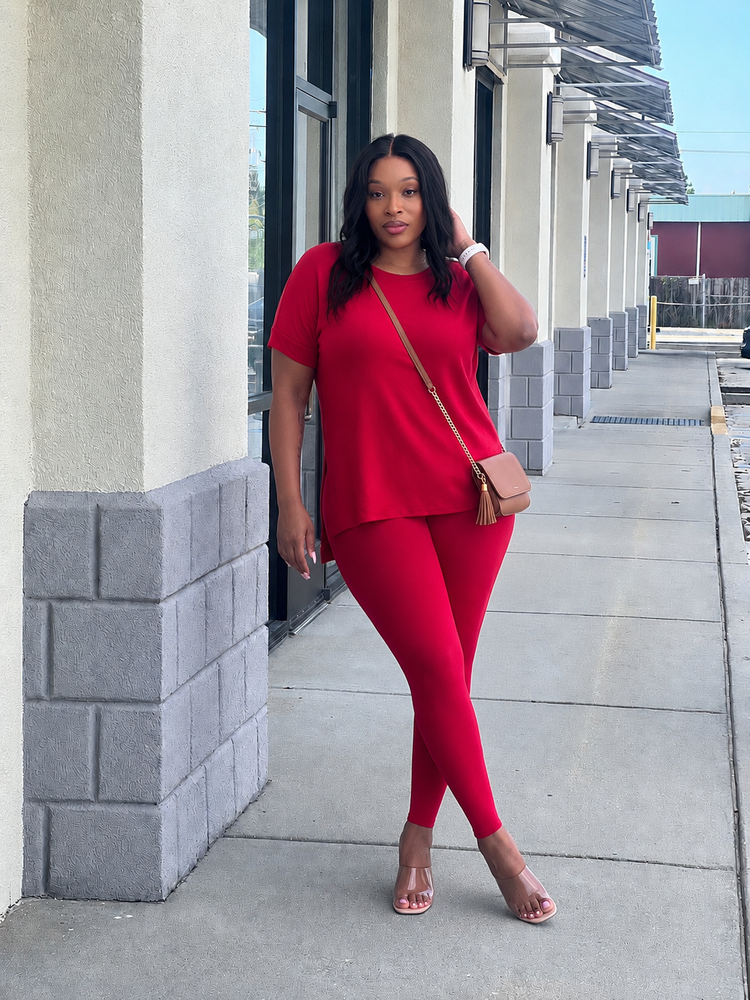 Round Neck Comfy Set-Red