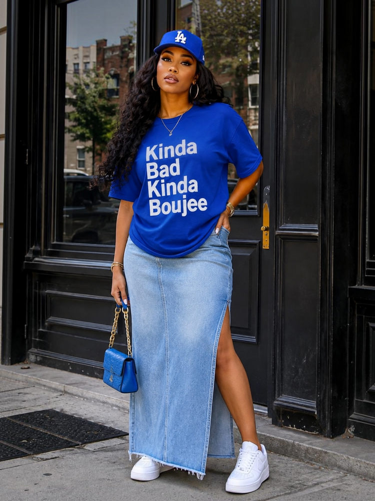 Kinda Bad Kinda Boujee Tee Shirt Alc-Blue