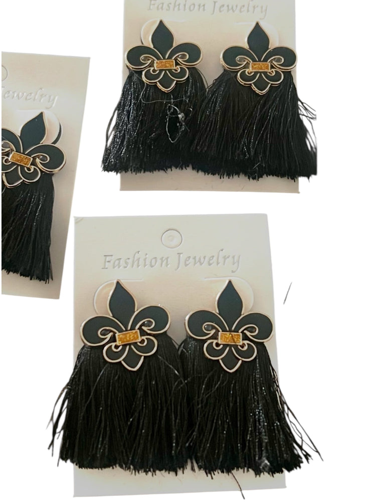 Black Fleur De Lis Earrings