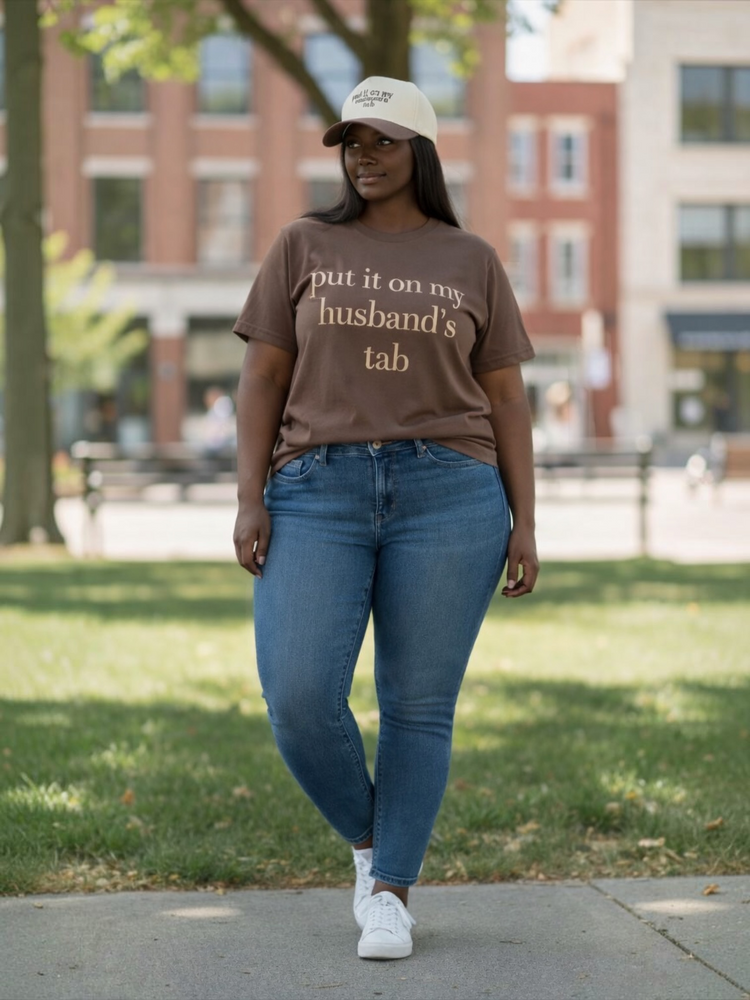 Put It On My Husband’s Tab Tee Shirt-Brown/Tan