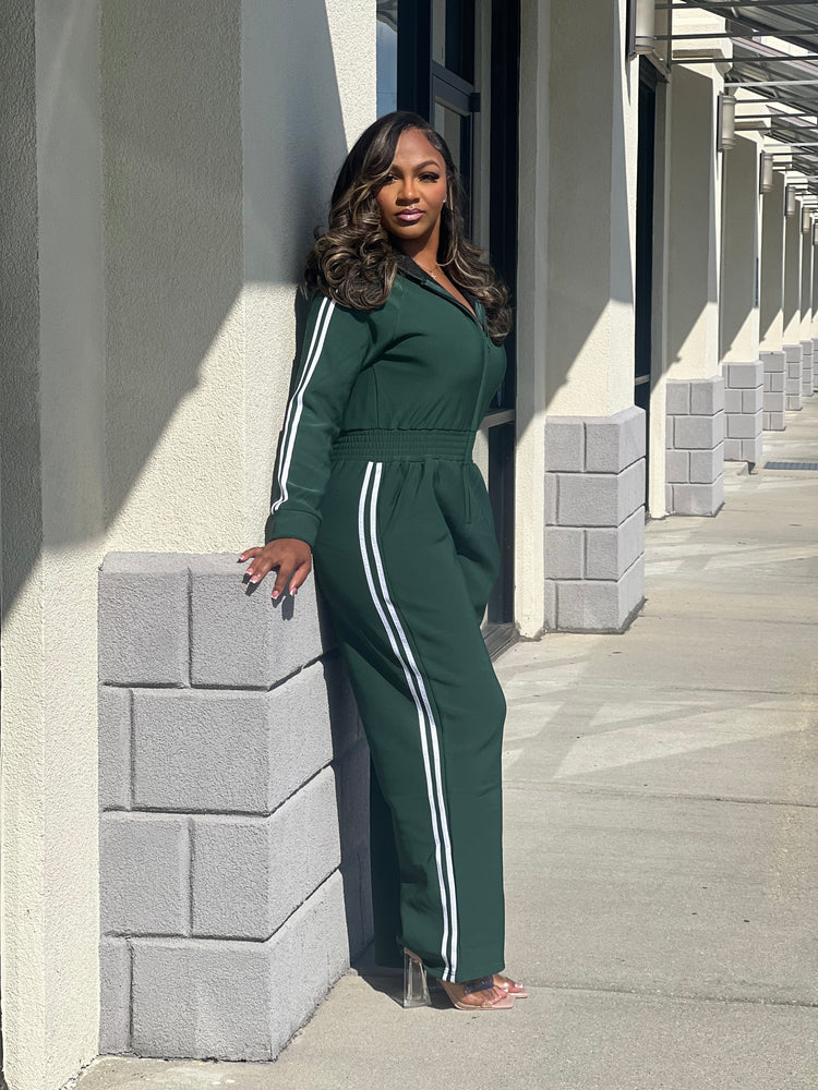 Zip-up Hooded Jumpsuit-Green