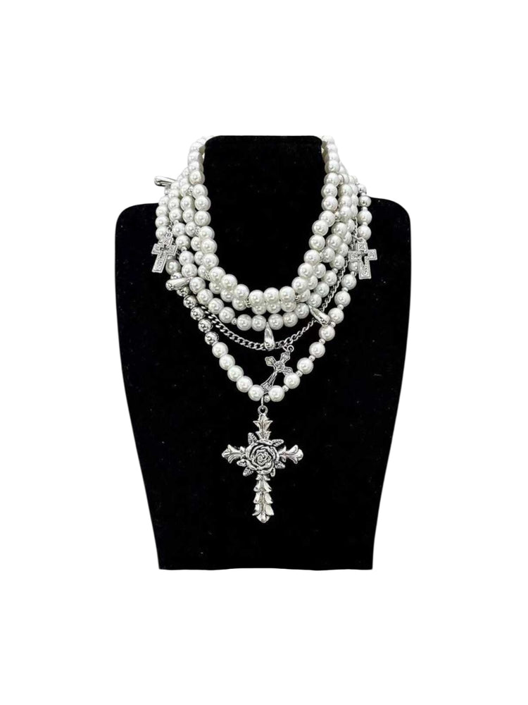 Multi Pearl Cross Necklace