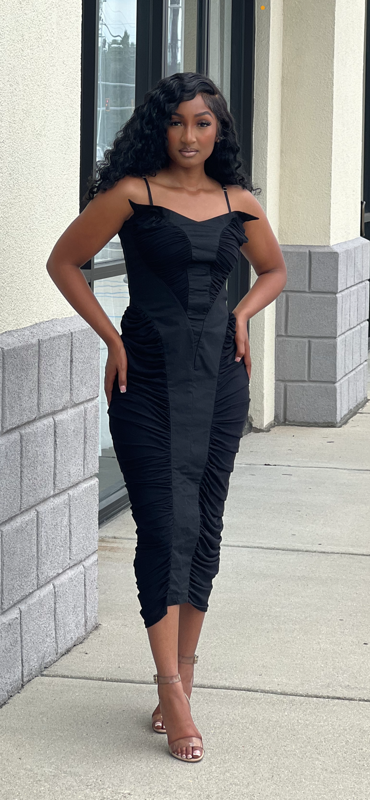 Black Ruched Sided Dress