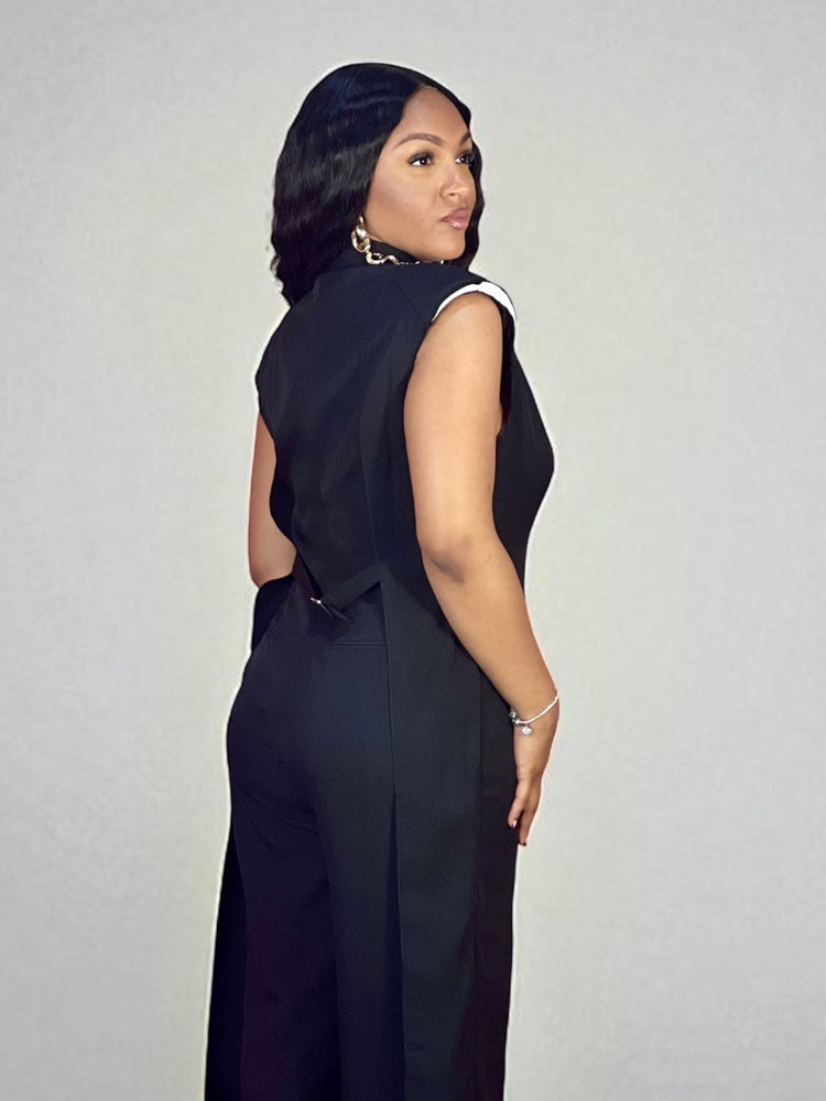 Exposed Shoulder Jumpsuit-Black