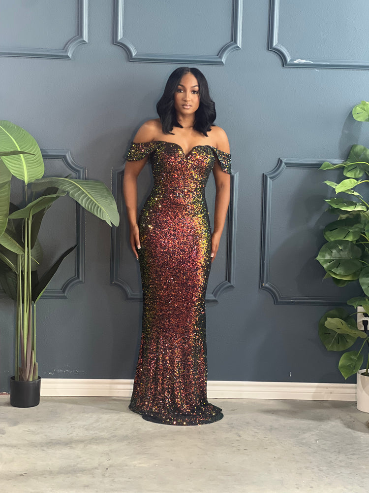 New Sequin Off The Shoulder Gown