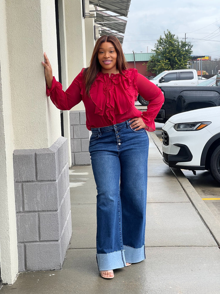 Sheer Chiffon Blouse Plus (Red)
