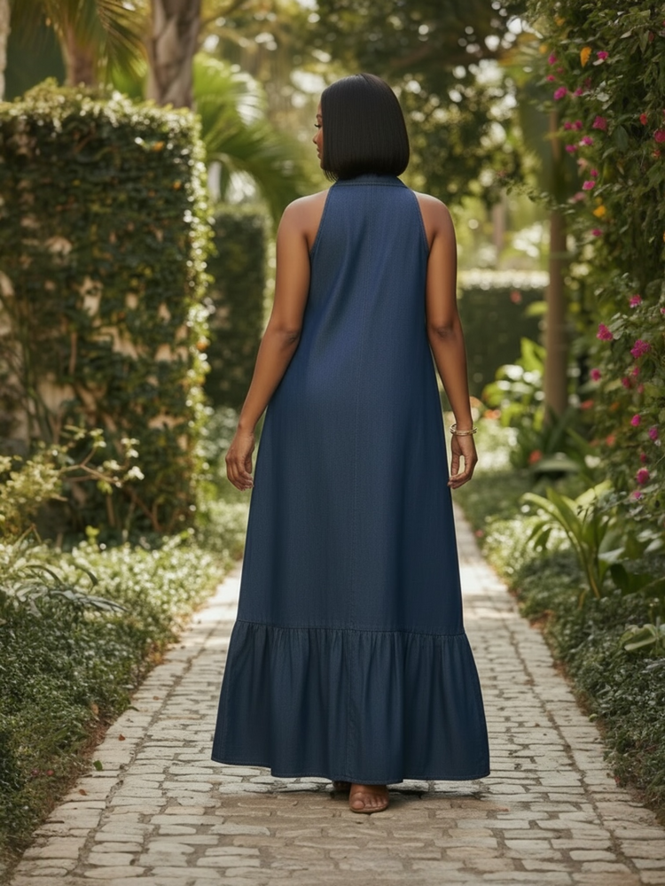 New Denim Blue Maxi Dress