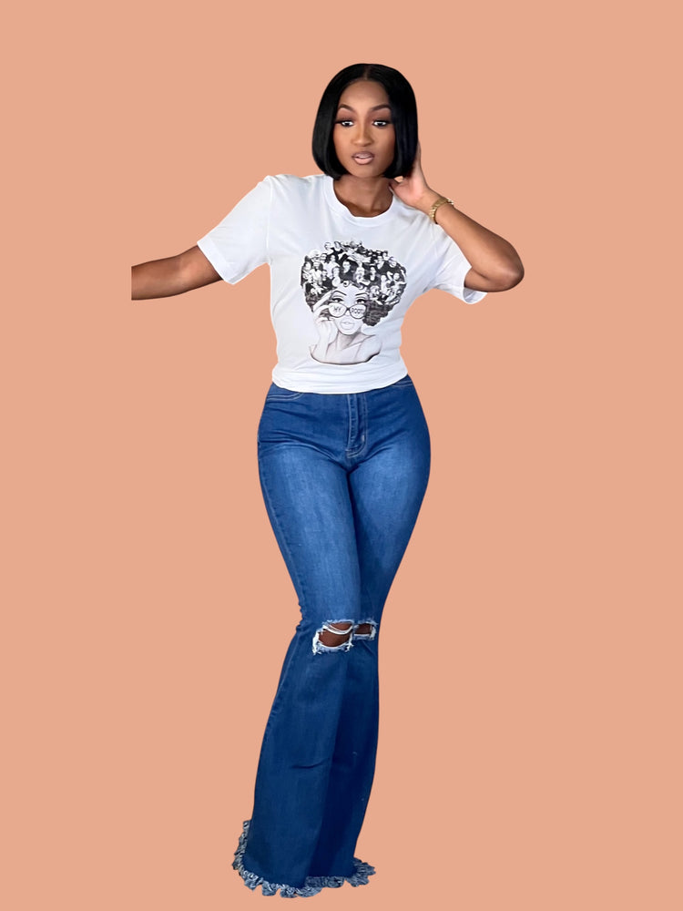 New Bell Bottom Distressed Hem Jeans-Medium Blue