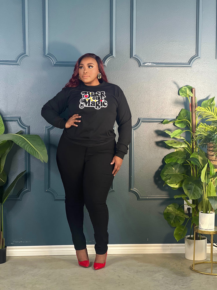 Black Girl Magic Patch Long Sleeve Tee Shirt-Black