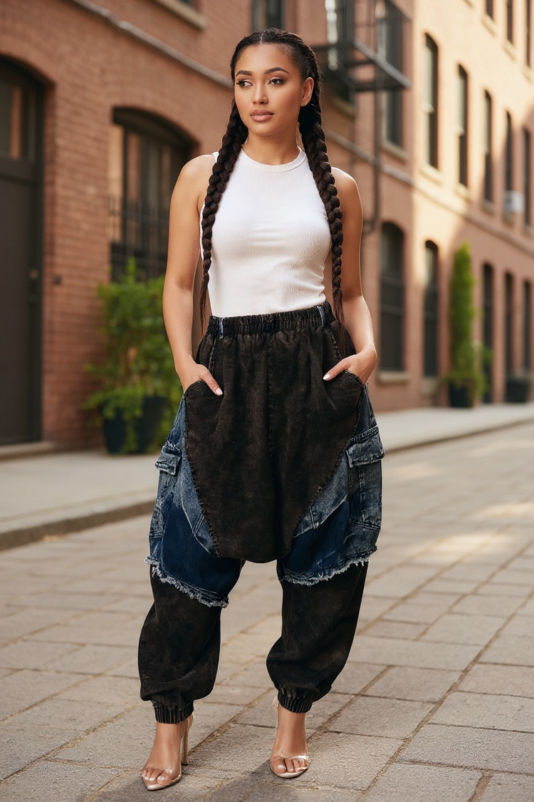 New Blocked Harem Jeans-Washed