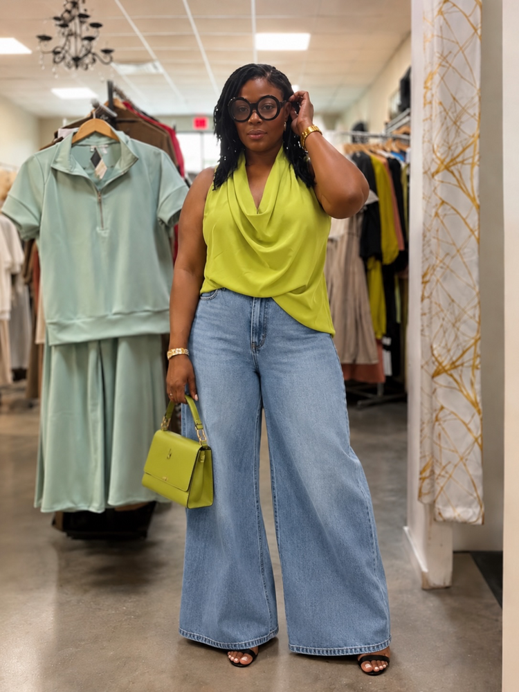 Chartreuse Draped Blouse Top