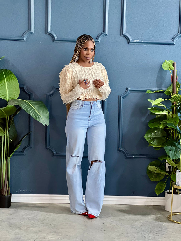 Shaggy Crop Top-Beige