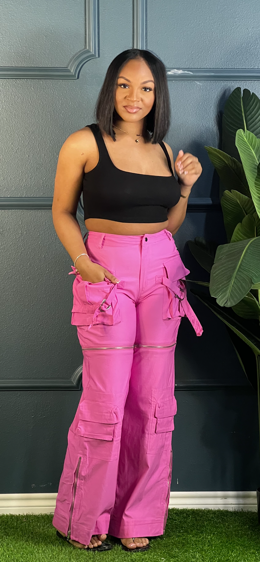 Spring In Cargo Pants-Pink