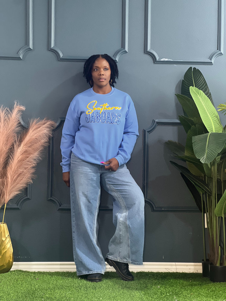 Southern Jaguar Patch Sweatshirt-Columbia Blue