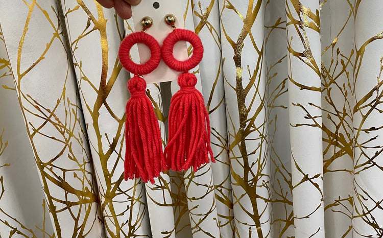 Hanging Tassel Coral/Blue Earrings Alc