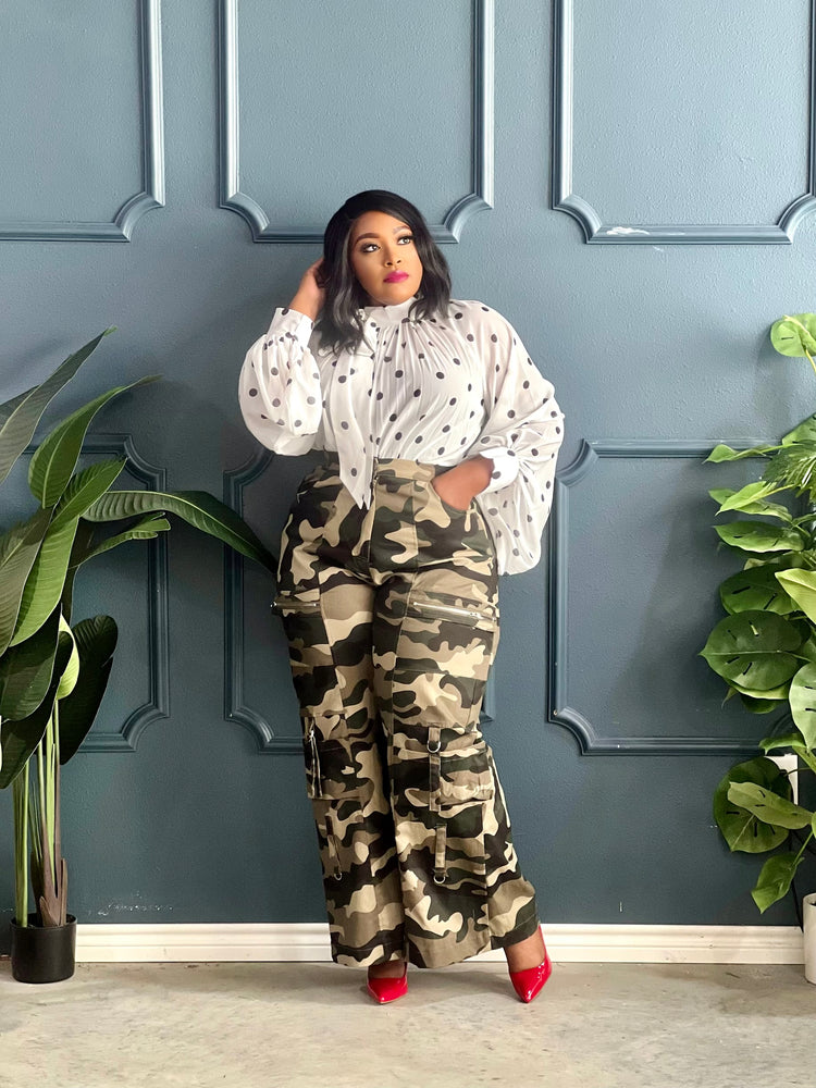 Polka Dot Queen Blouse Plus-White