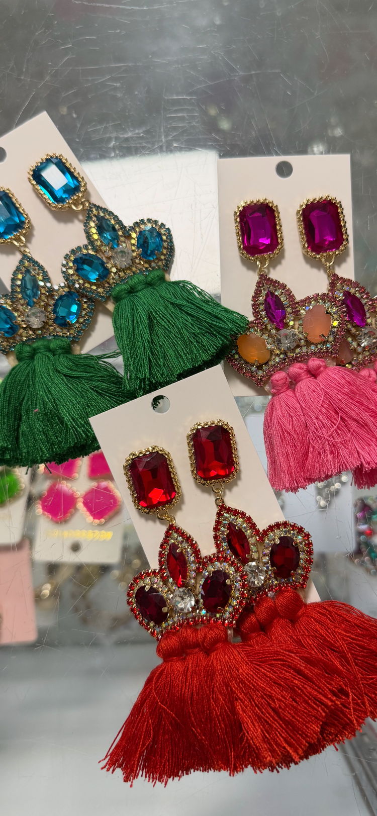 Large Crown Tassel Earring Alc (3 colors)