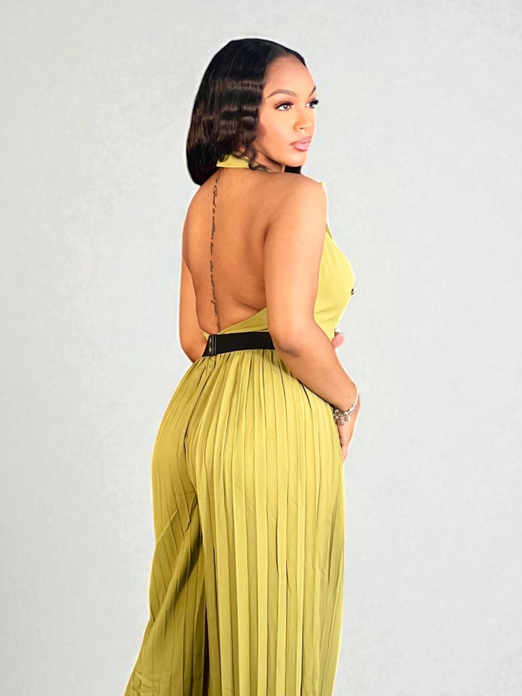 Seaux Pleated Jumpsuit-Olive