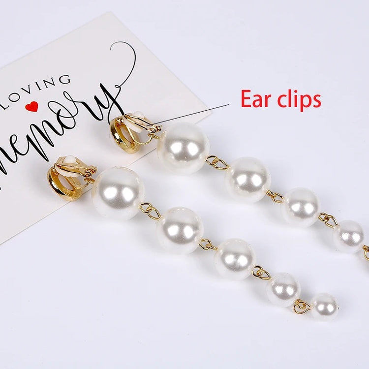 Clip On Pearl Chandelier Earrings
