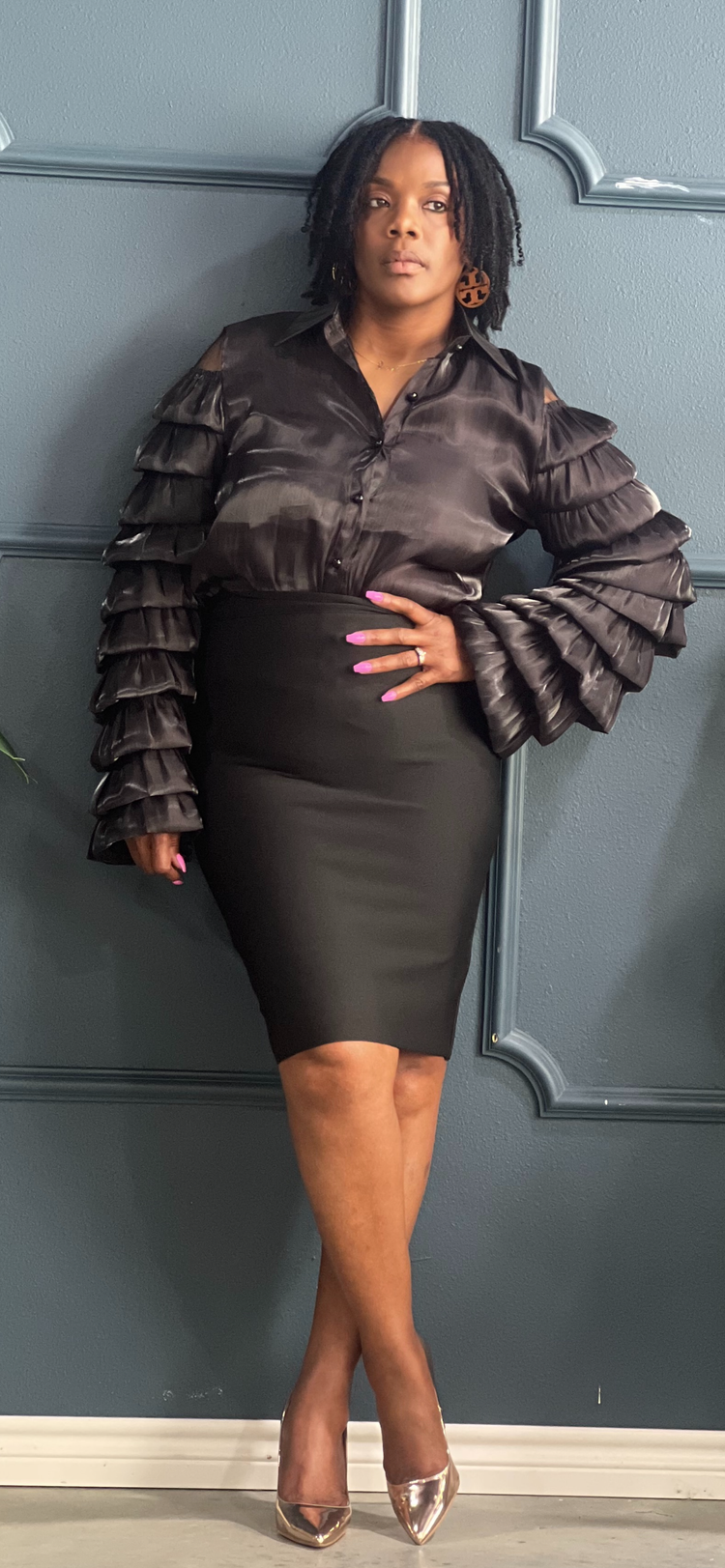 Black Layered Sleeves Blouse Plus