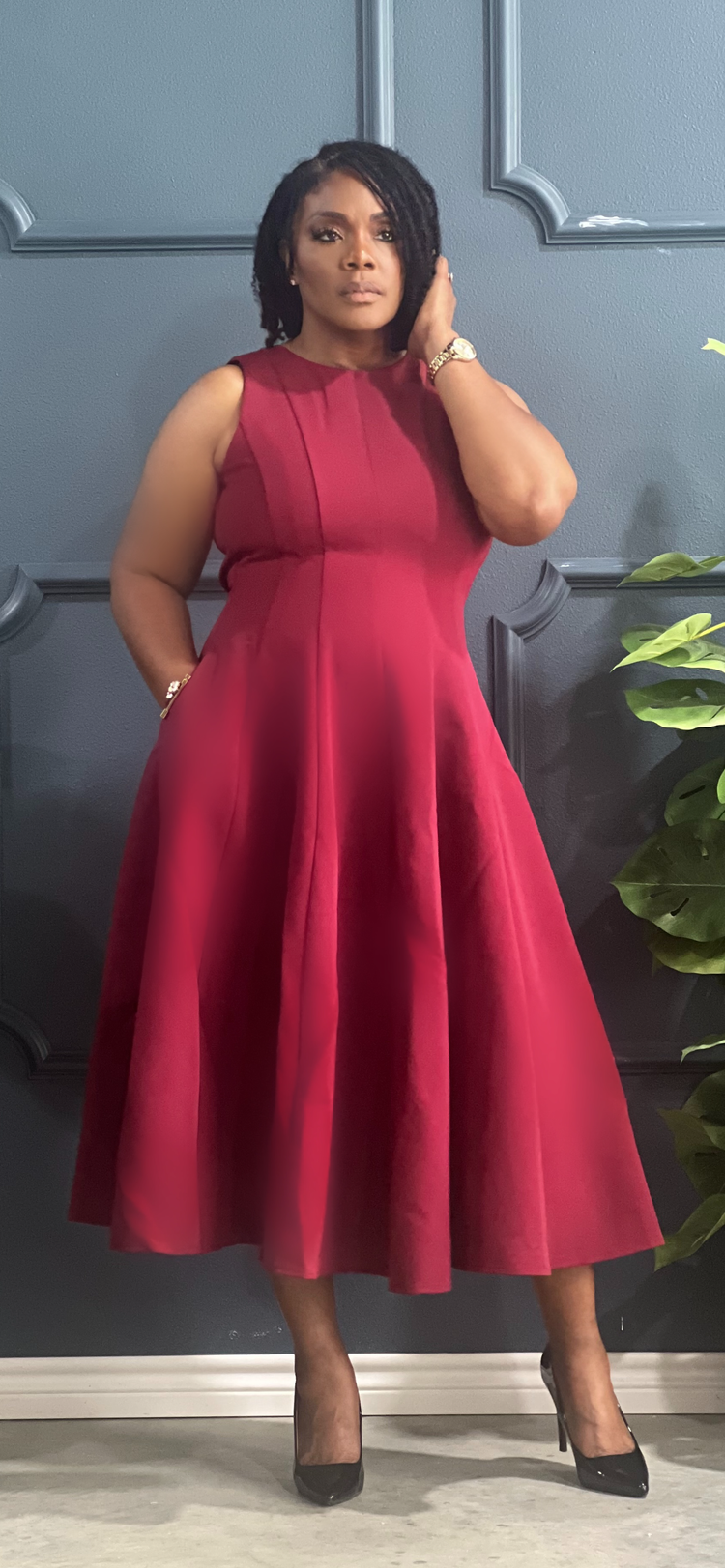 Sophisticated Look Dress-Burgundy
