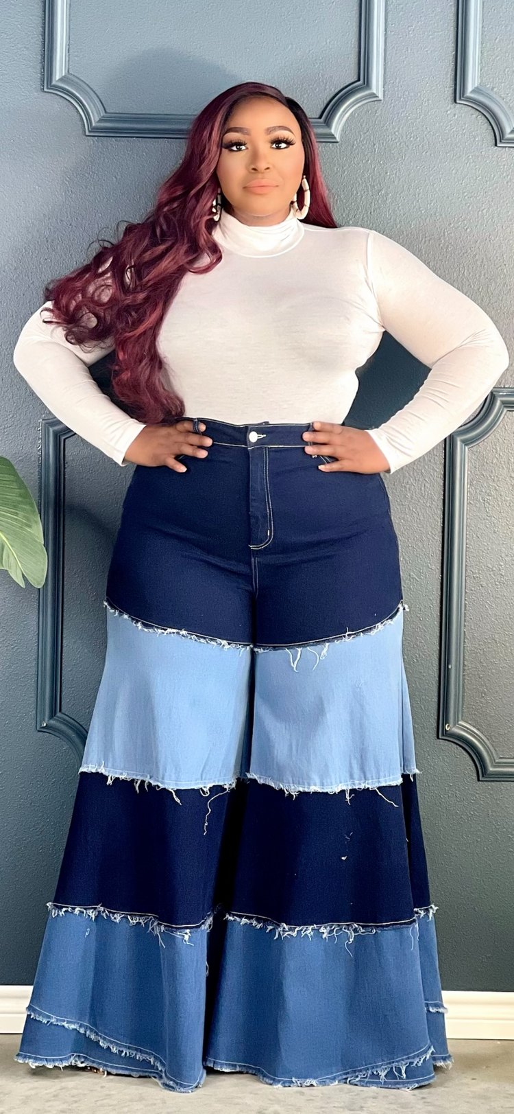 Two Tone Bell Leg Jeans Plus