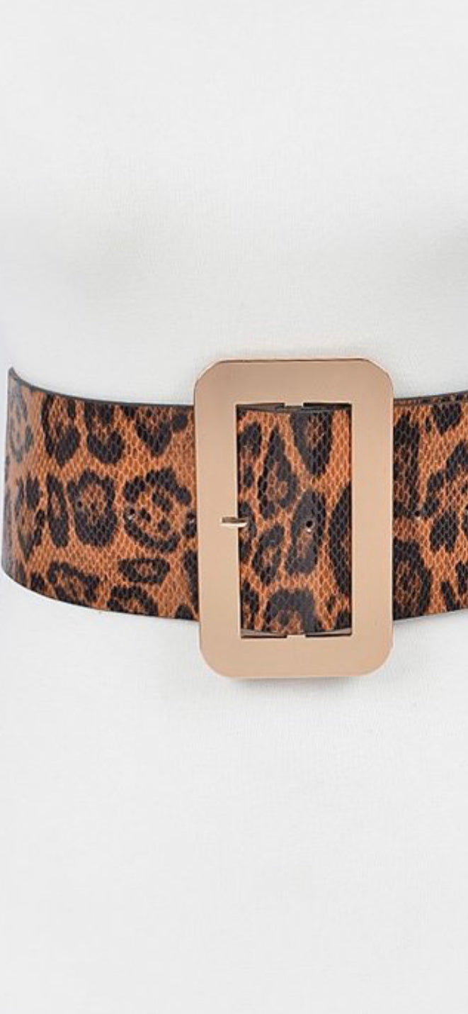 Wide Animal Print Belt-Gold Buckle