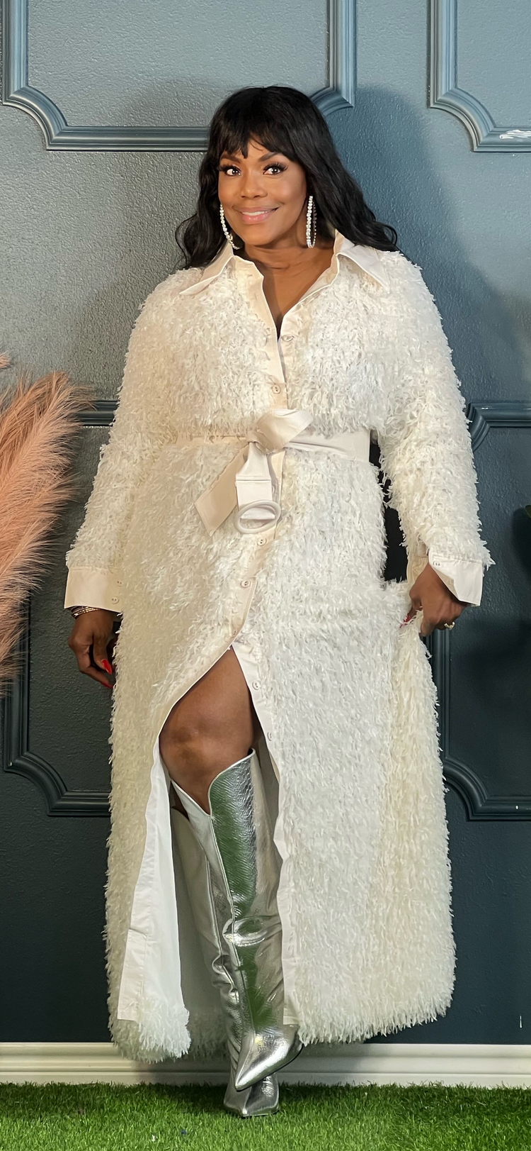 Faux Fur Cardigan Dress-White (Online only)