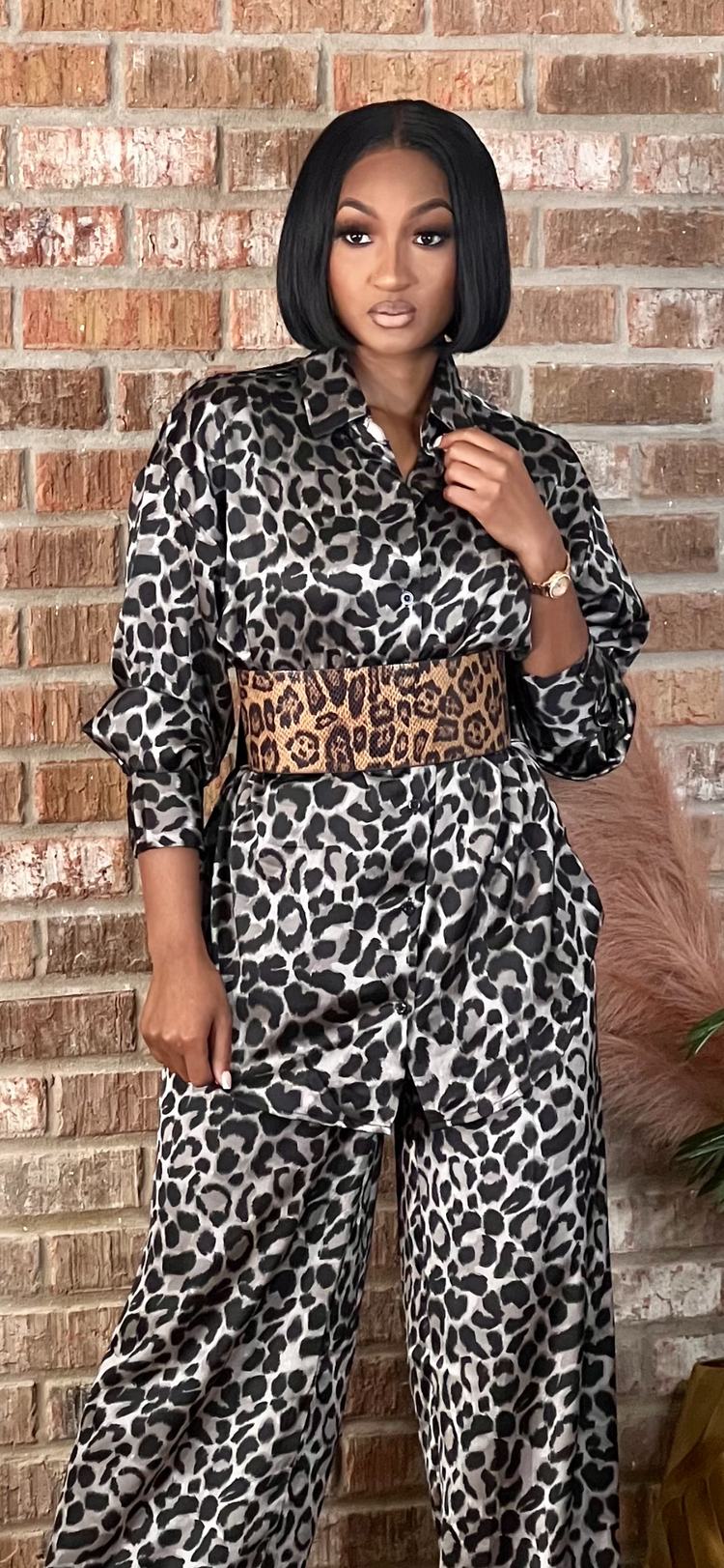 Wide Animal Print Belt-Gold Buckle