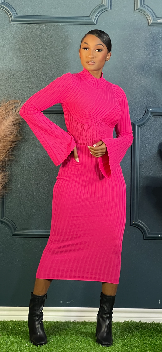 Simply Love Valentines Collection Fuchsia Bell Sleeves Dress (Online only)