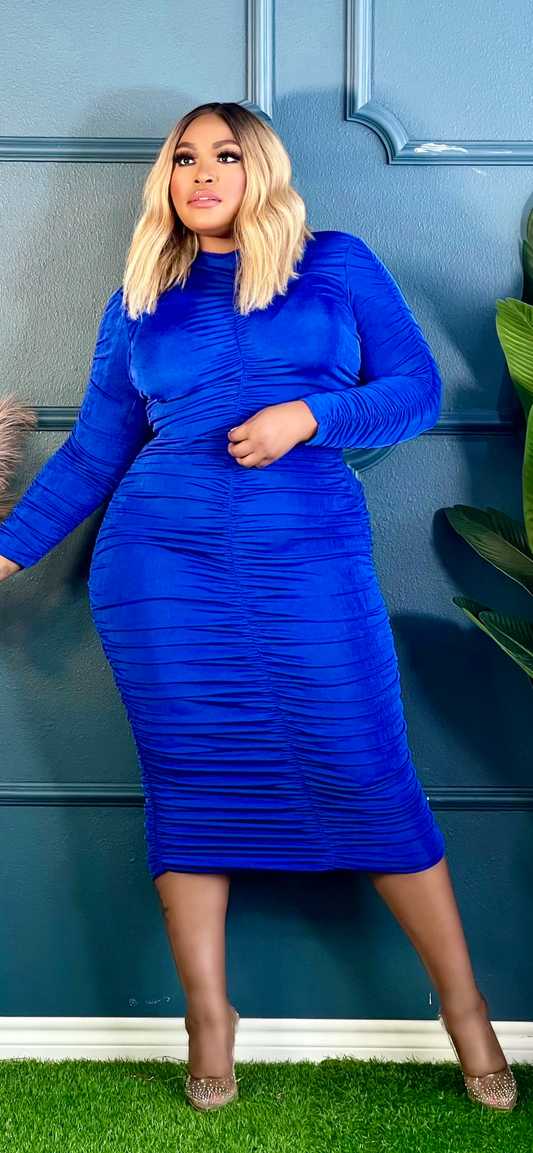 Simply Love Ruched Bodycon Dress Plus-Royal Blue