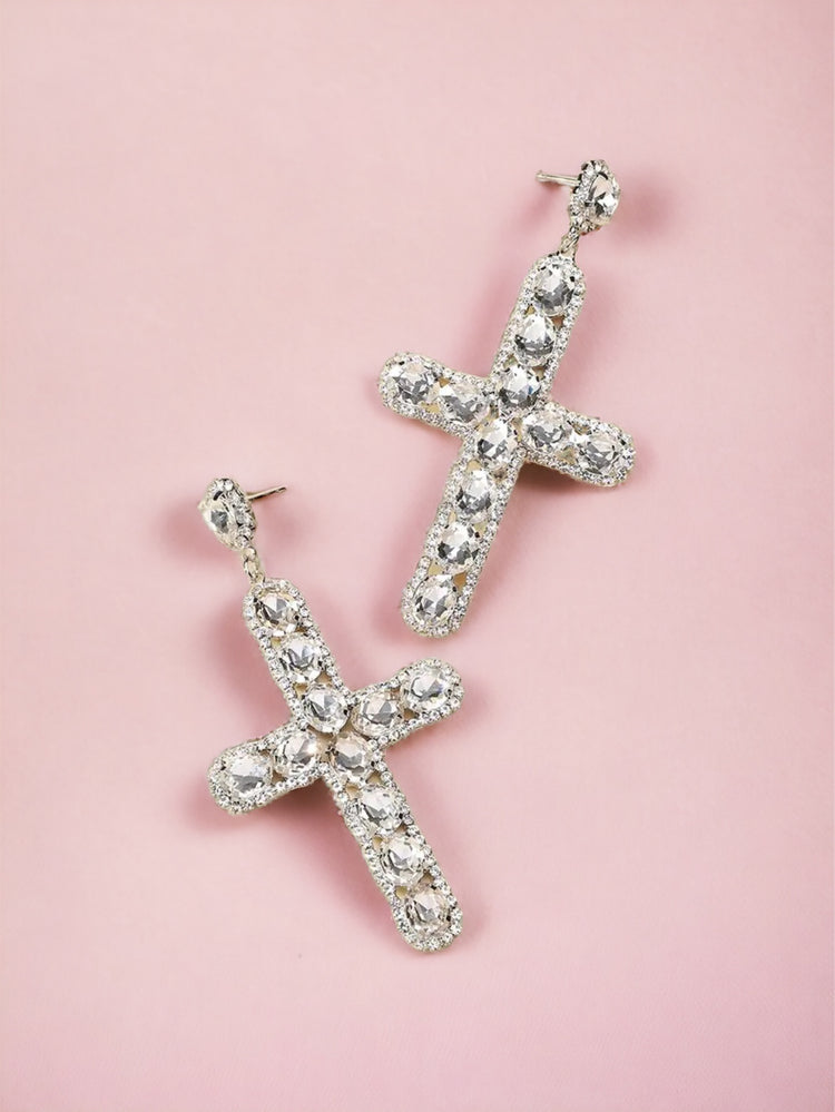 Clear Cross Earrings (stone)