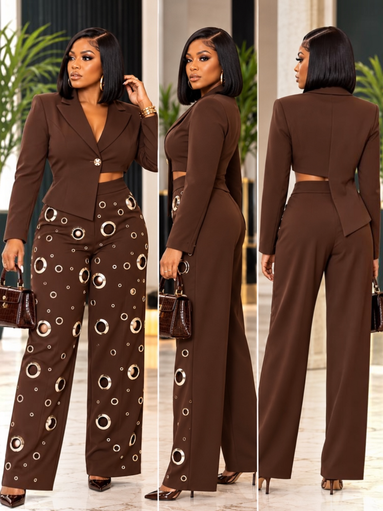 Grommet Tailored Set-Brown
