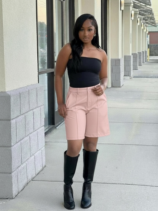 Solid Faux Leather Jorts (Blush Pink)
