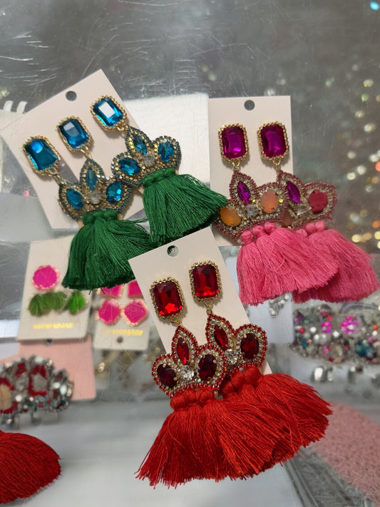 Large Crown Tassel Earring Alc (3 colors)