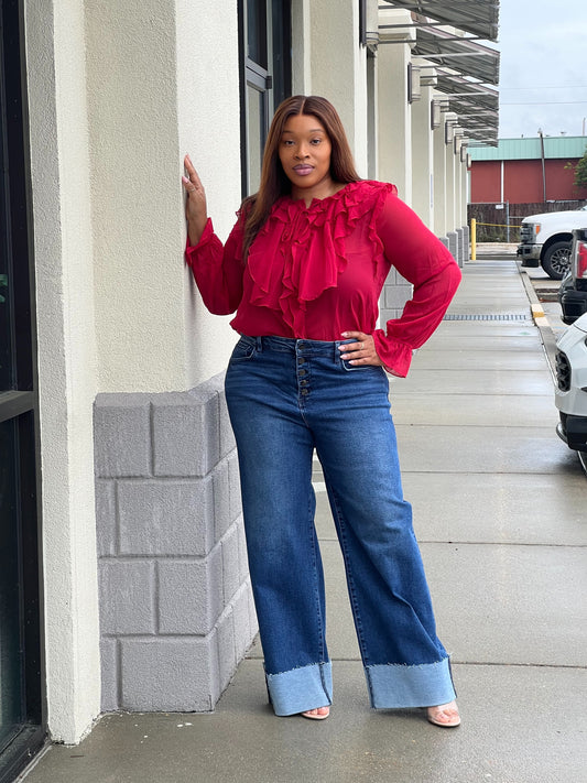 Sheer Chiffon Blouse Plus (Red)