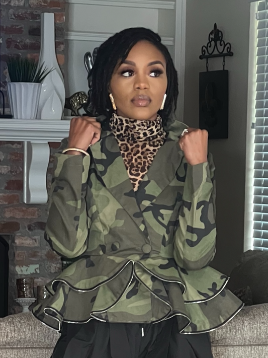 Clearly Camouflage Peplum Blazer Long Sleeves