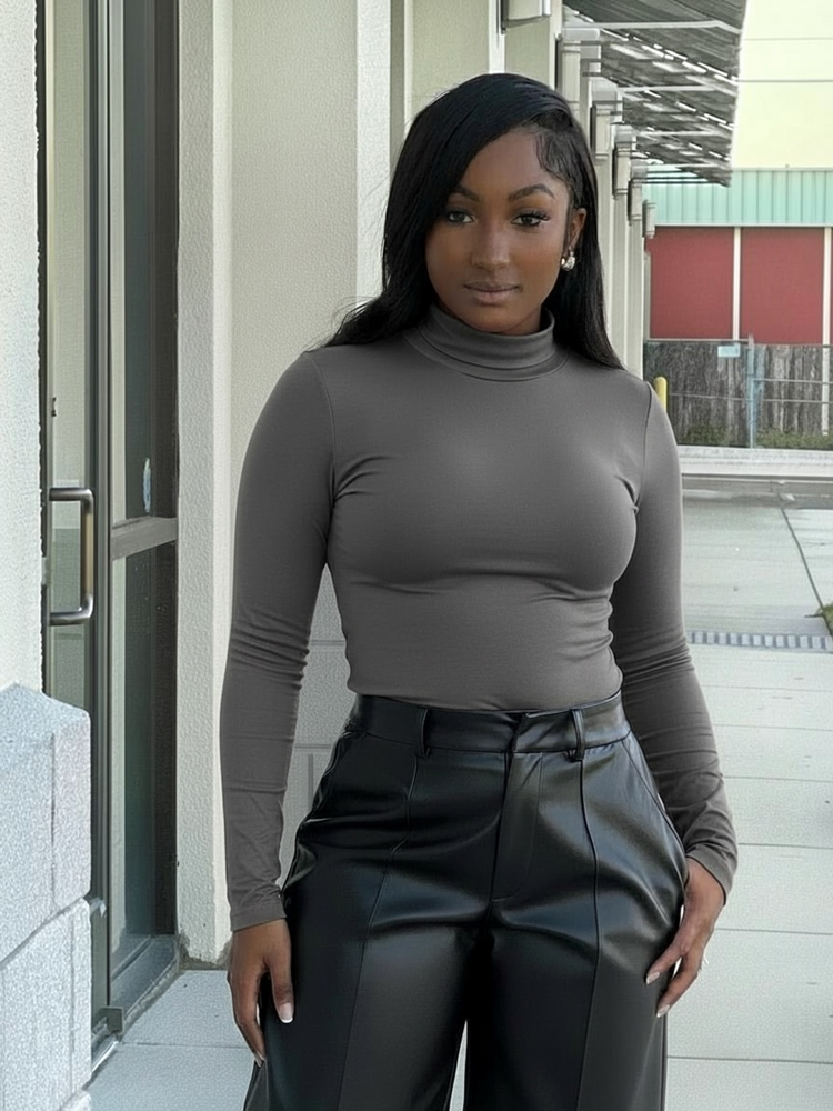 Chic Soft Turtleneck Top-Charcoal