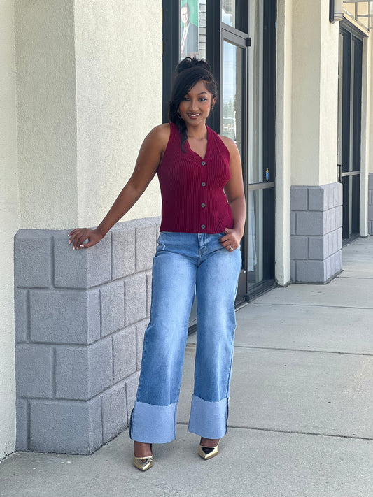 New Sweater Vest Top-Burgundy
