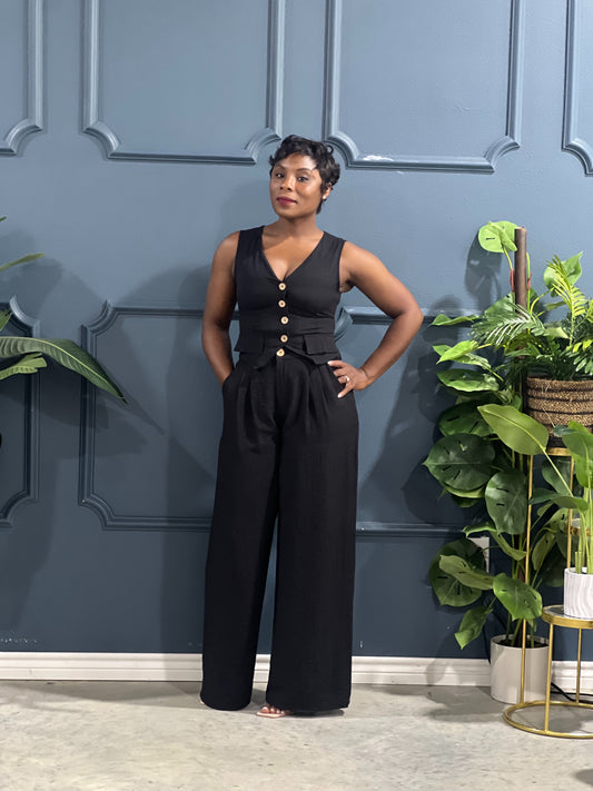Seaux Linen Set-Black