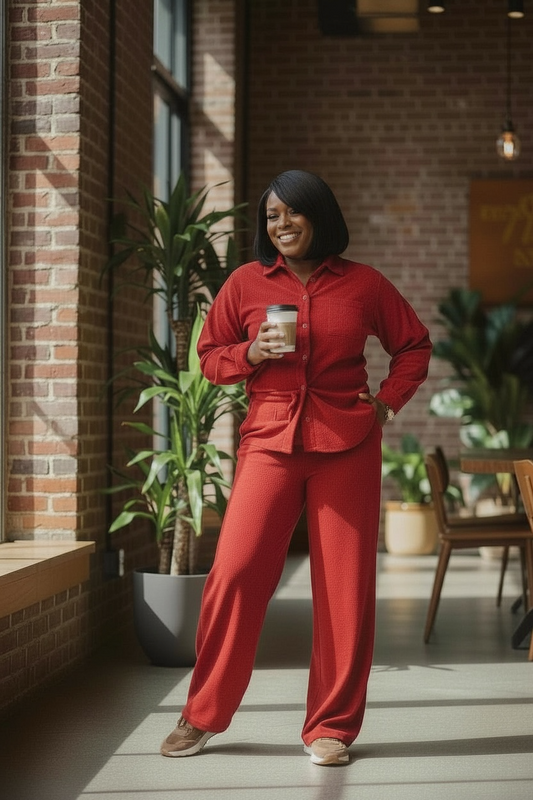 Crinkle Lounge Set-Deep Red