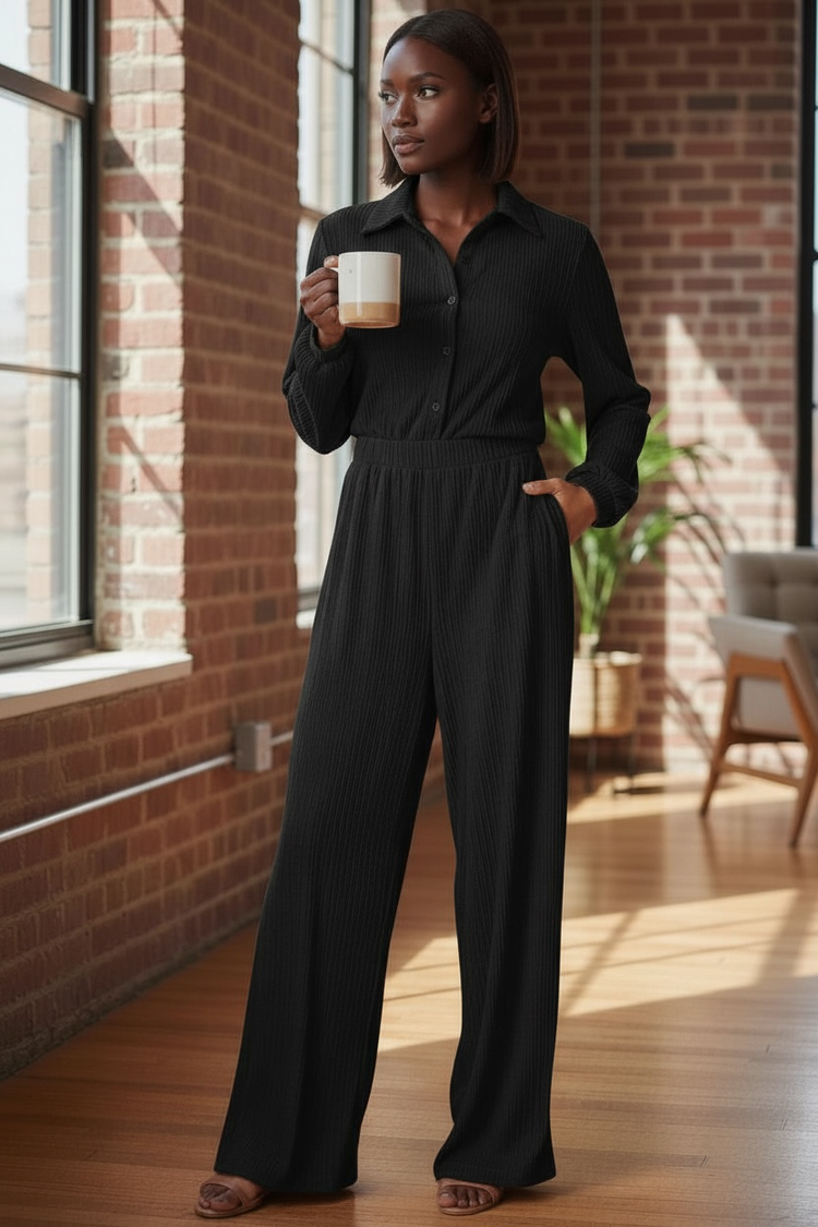 New Solid Crinkle Jumpsuit-Black