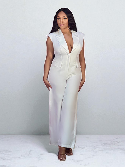 Exposed Shoulder Jumpsuit-White