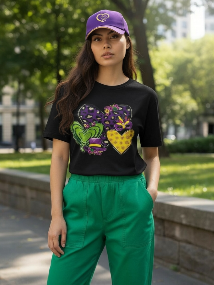 Hot Girl Mardi Gras Hearts Crop Top-Black